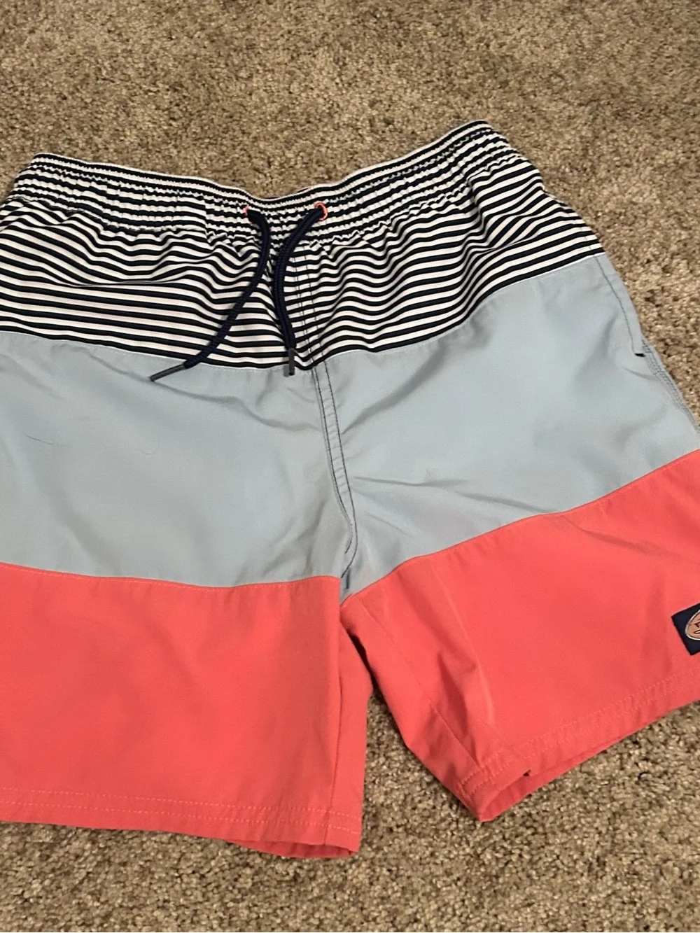 Vineyard Vines Kids Colorblock Swim Trunks - Navy, Light Blue, Coral